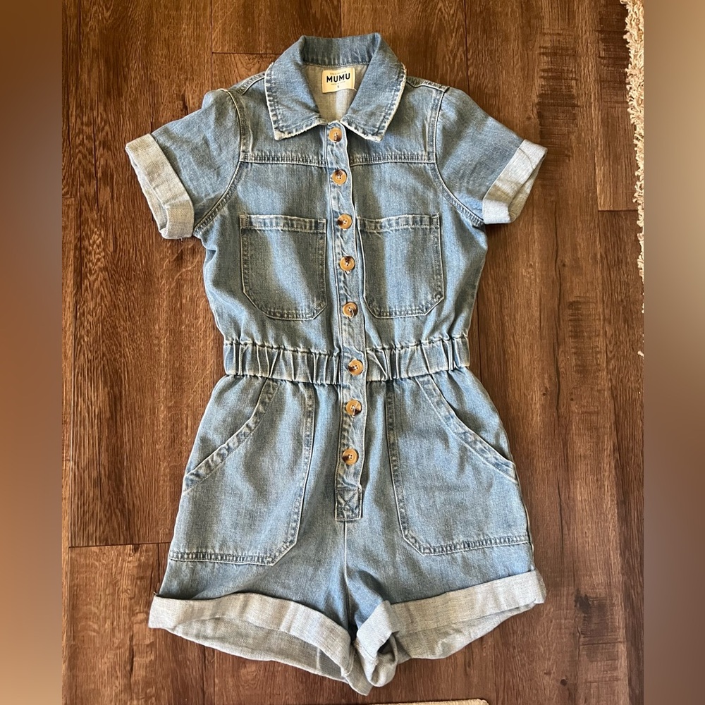Show me your mumu cannon denim romper Small